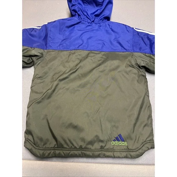Adidas Youth Coat Hooded Vintage 3 stripe Size Small Y2K Blue Green Liner - Picture 5 of 6